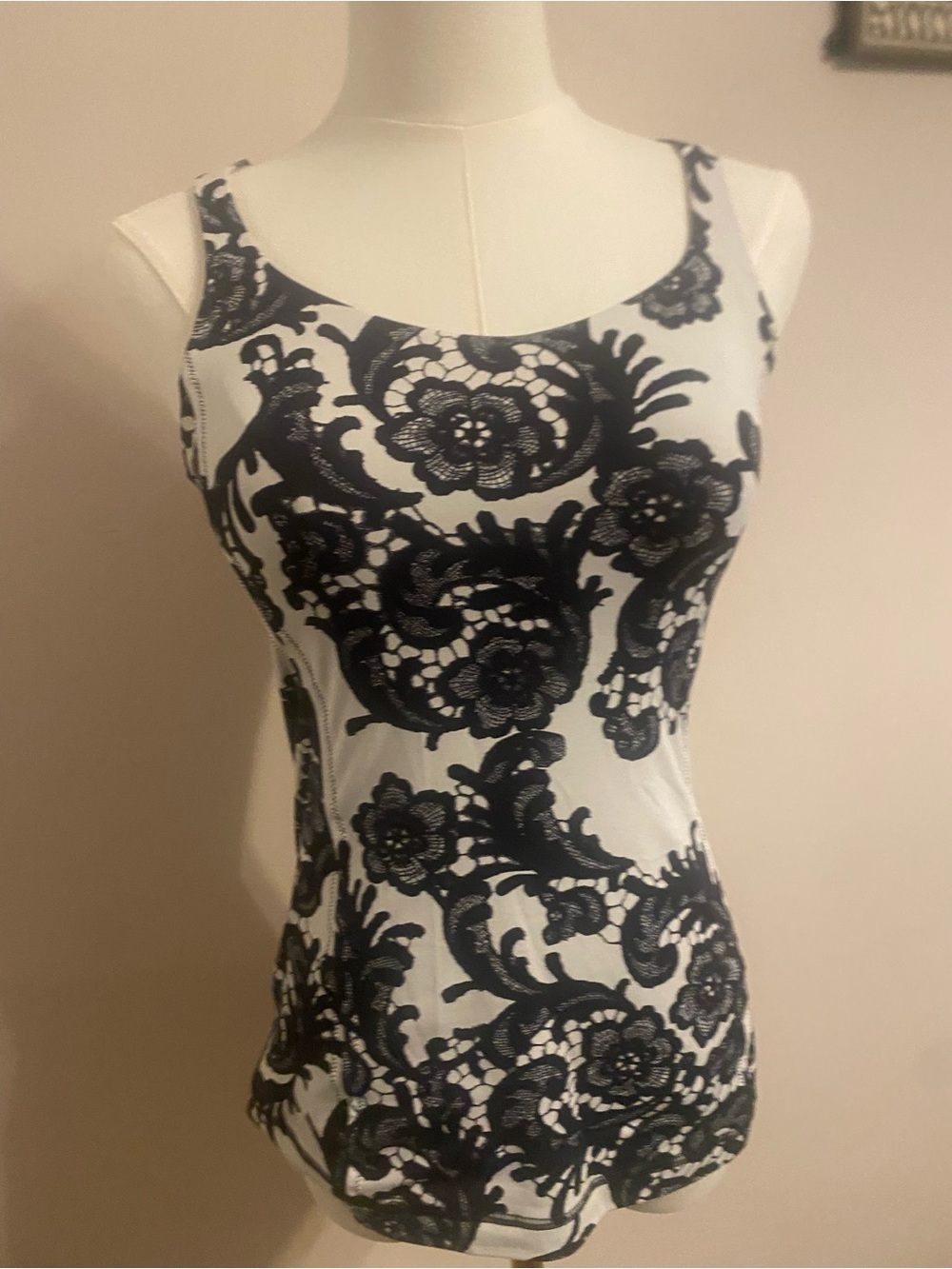 Black & White Floral Lace-Print Tank Dress